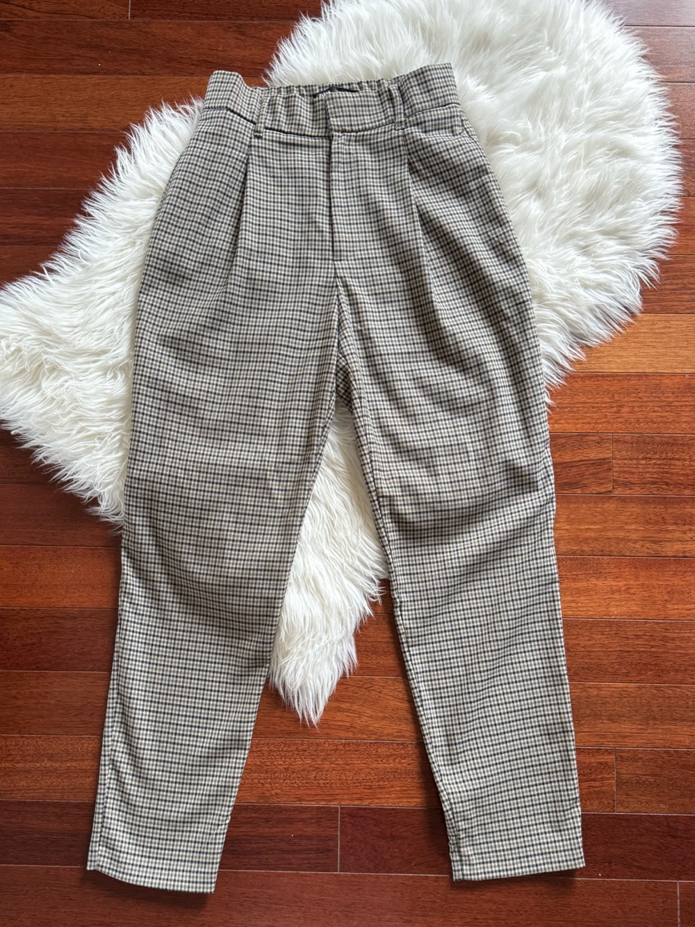 ZARA high waisted tapered front pleat plaid trousers size XS